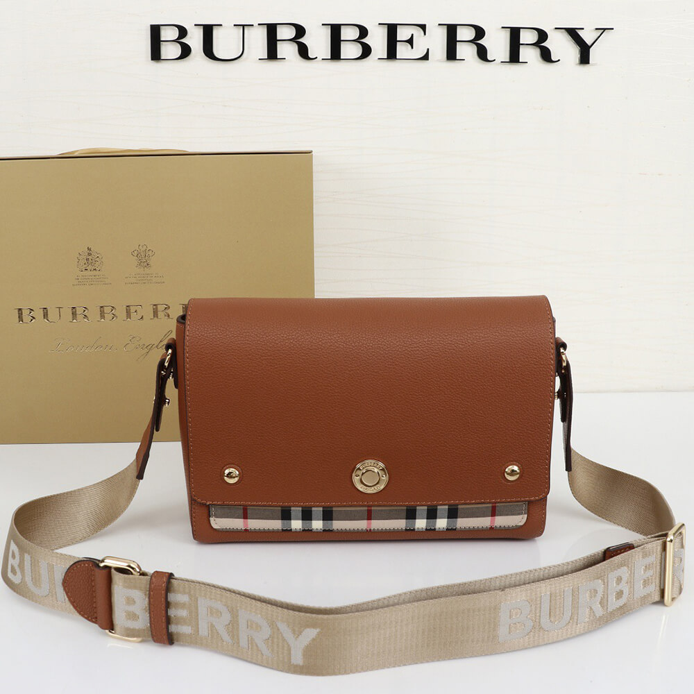 Bv*b*rry Vintage Check and Leather Note Crossbody Bag