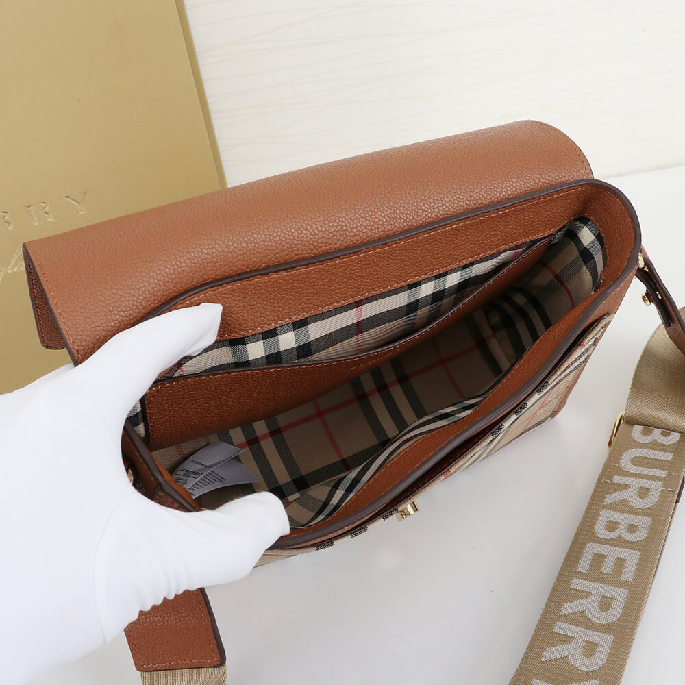 Bv*b*rry Vintage Check and Leather Note Crossbody Bag