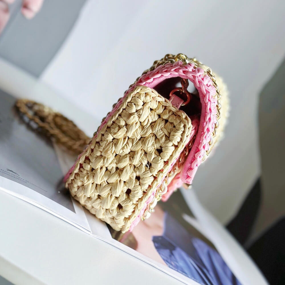 Ch**el Beige Raffia Chain Handbag(HIGH-END GRADE)
