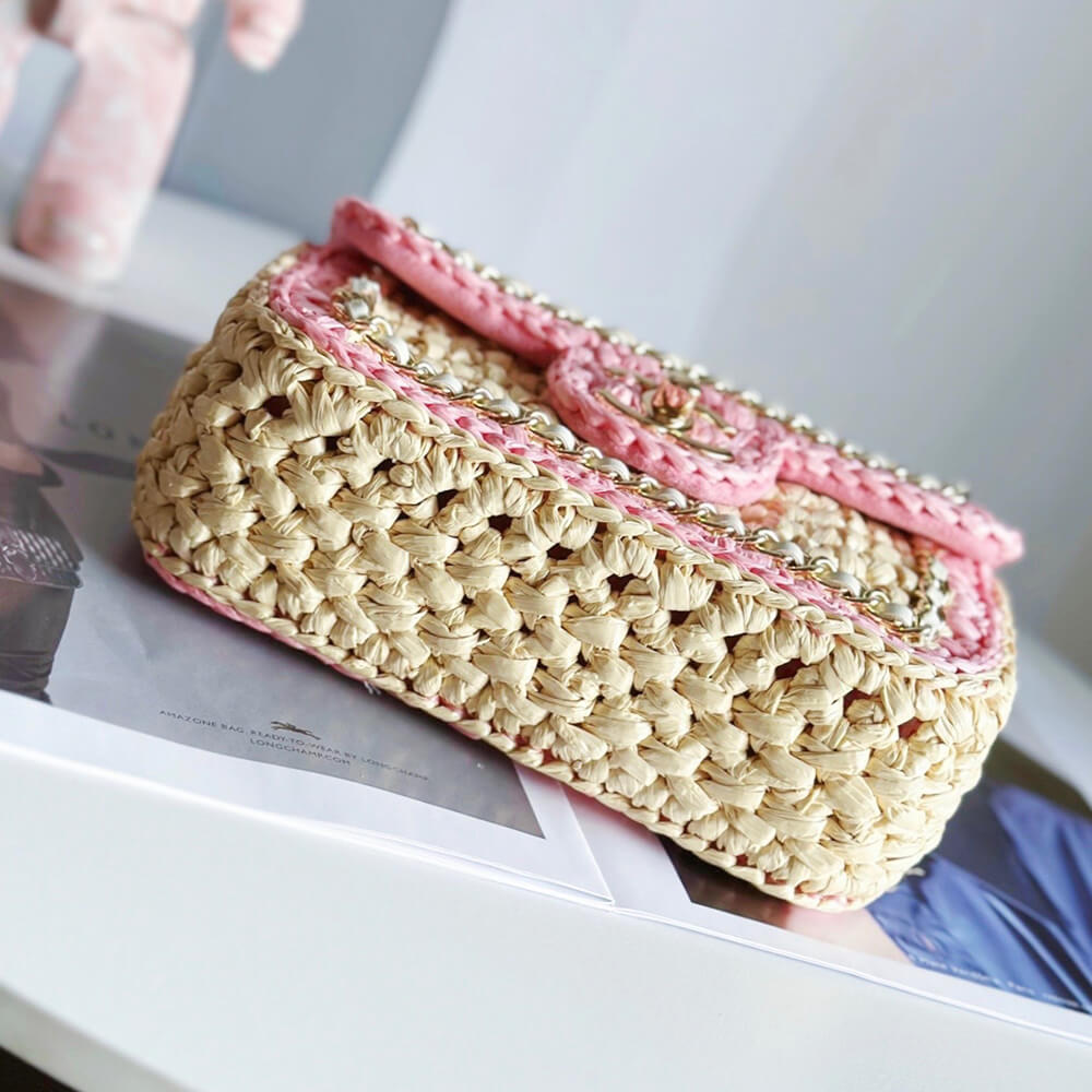 Ch**el Beige Raffia Chain Handbag(HIGH-END GRADE)