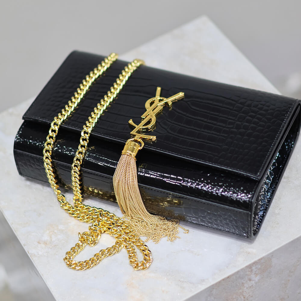 KATE SMALL TASSEL IN CROCODILE-EMBOSSED LEATHER(HIGH-END GRADE)
