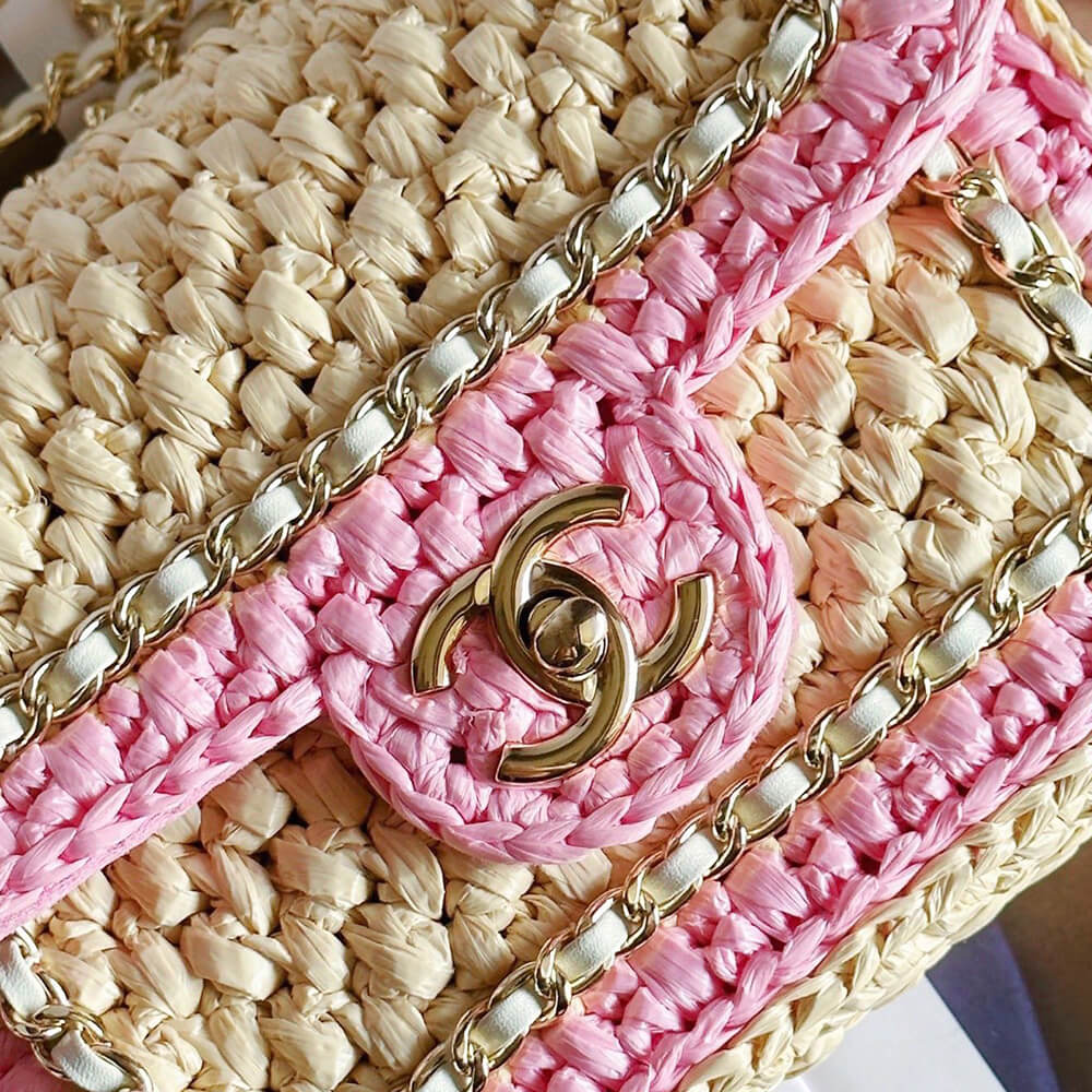 Ch**el Beige Raffia Chain Handbag(HIGH-END GRADE)