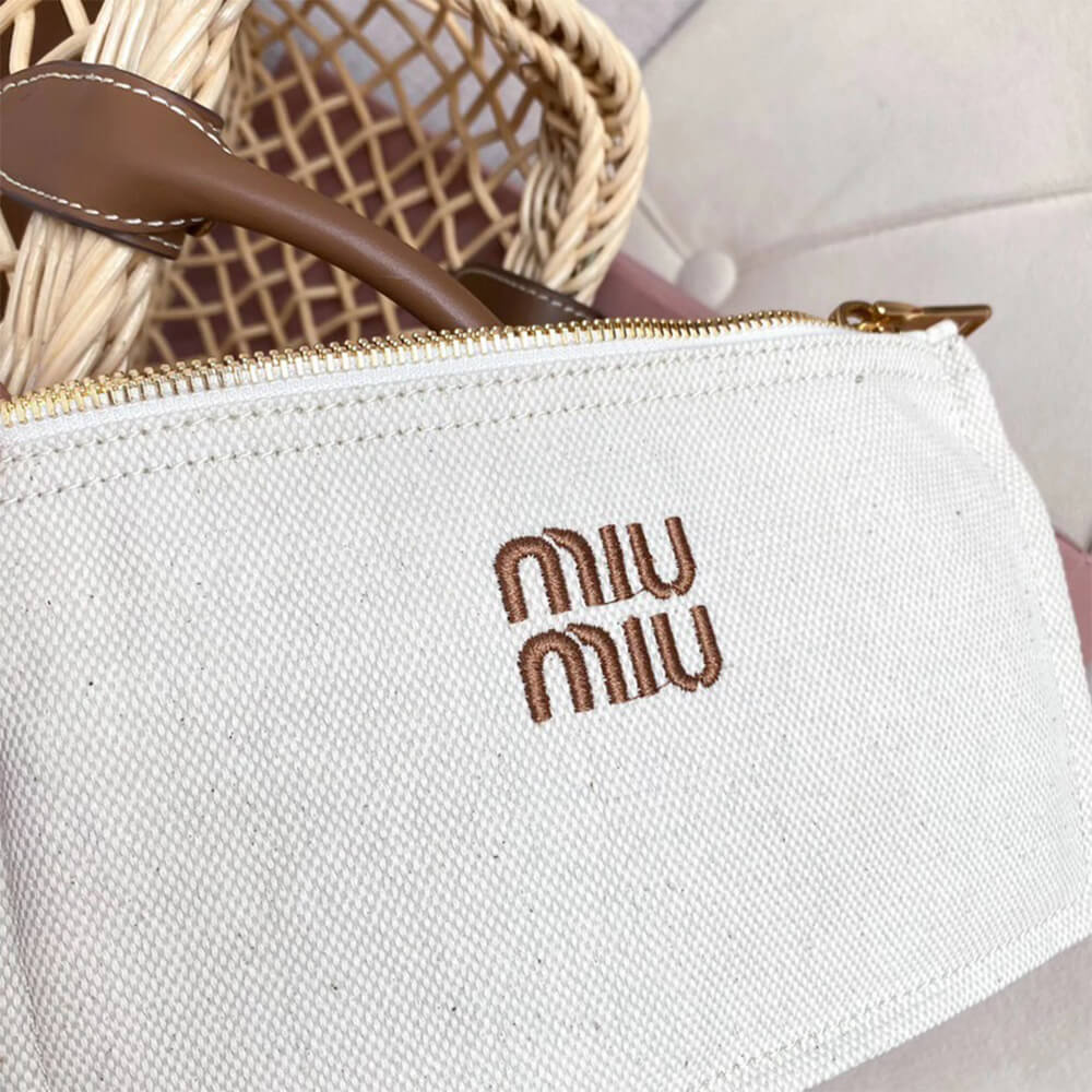 M1um1u Woven fabric handbag with leather trim(high-end grade)