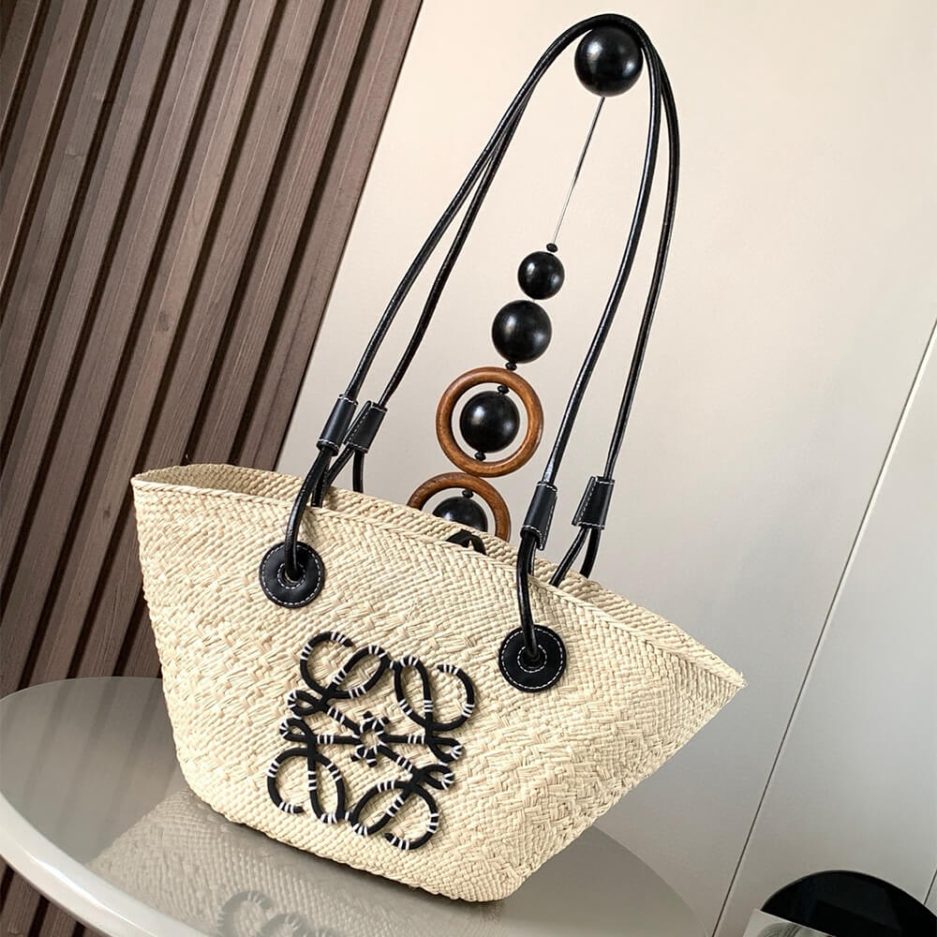 L0ew* Anagram Basket Small Palm and Calfskin Bag(HIGH-END GRADE)